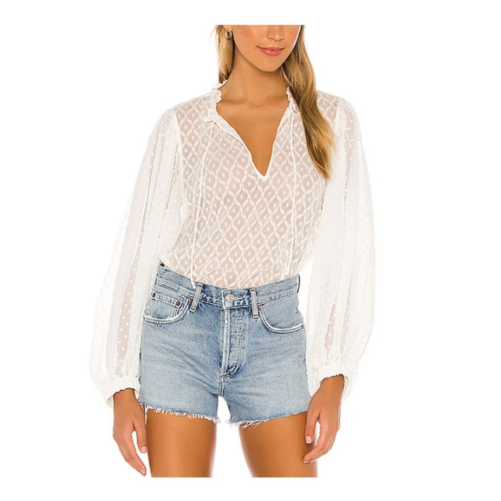 ALICE + OLIVIA Julius Geo Pattern Blouson Sleeve Tunic Top In Off White